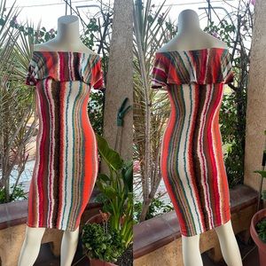 Capella Off The Shoulder Multi Color Dress SMALL